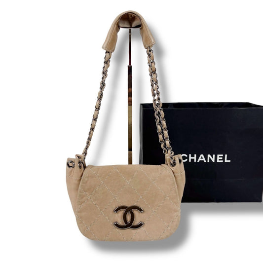 Chanel CC Logo Leather Chain Shoulder Bag Mini Beige Quilted
