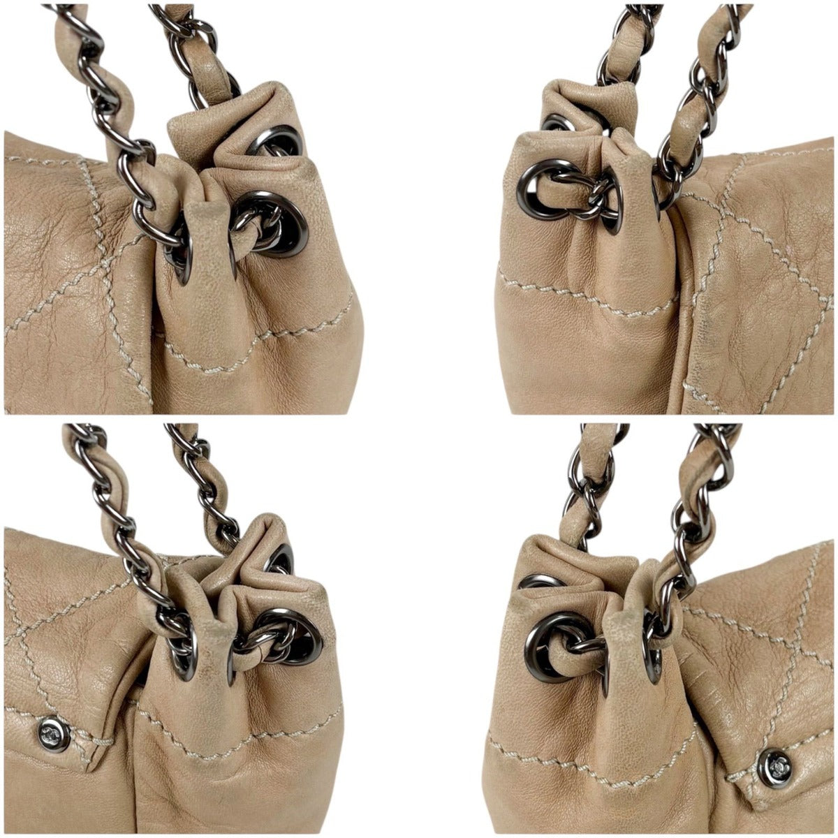 Chanel CC Logo Leather Chain Shoulder Bag Mini Beige Quilted — view 5