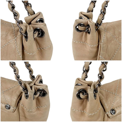 Chanel CC Logo Leather Chain Shoulder Bag Mini Beige Quilted — view 5
