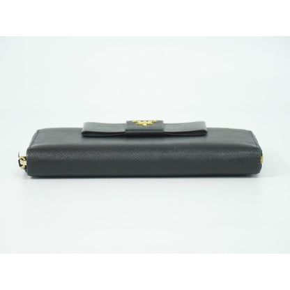 Prada Ribbon Leather Zip Around Wallet Black — view 3