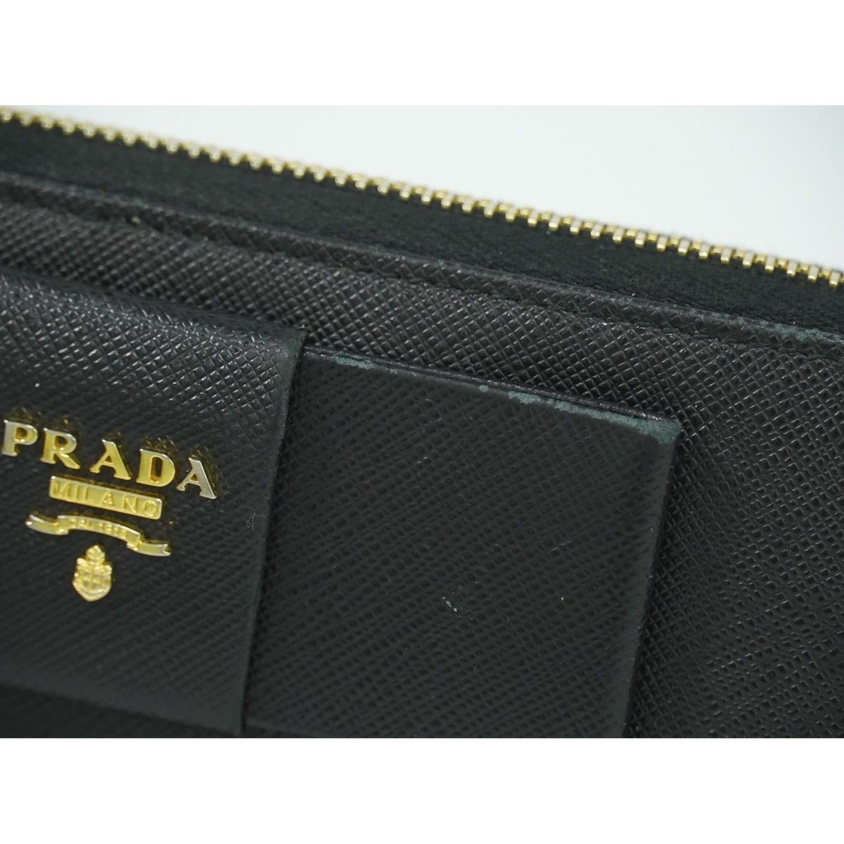 Prada Ribbon Leather Zip Around Wallet Black — view 7