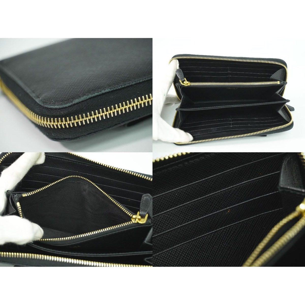 Prada Ribbon Leather Zip Around Wallet Black — view 8