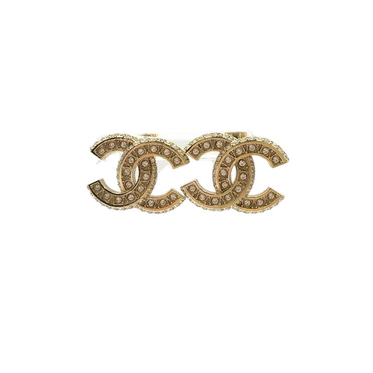 Chanel CC Logo Line Stone Color Clear Gold Earrings