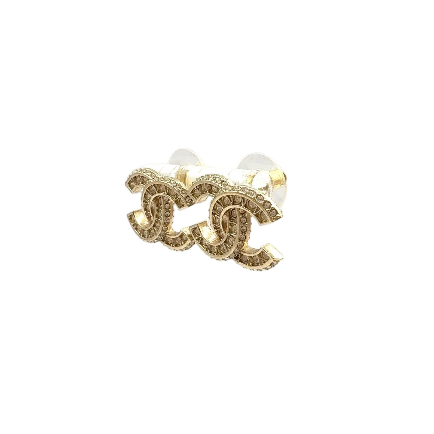 Chanel CC Logo Line Stone Color Clear Gold Earrings — view 2