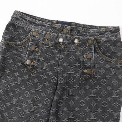 Louis Vuitton 100% Cotton Monogram Denim Pants With Logo Button Indigo Black 38