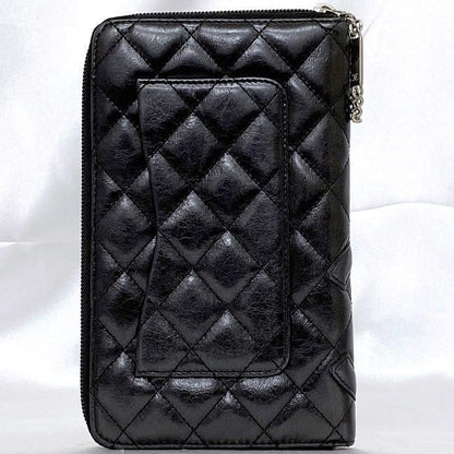Chanel Round Zipper Long Wallet F21277 Black Cambon