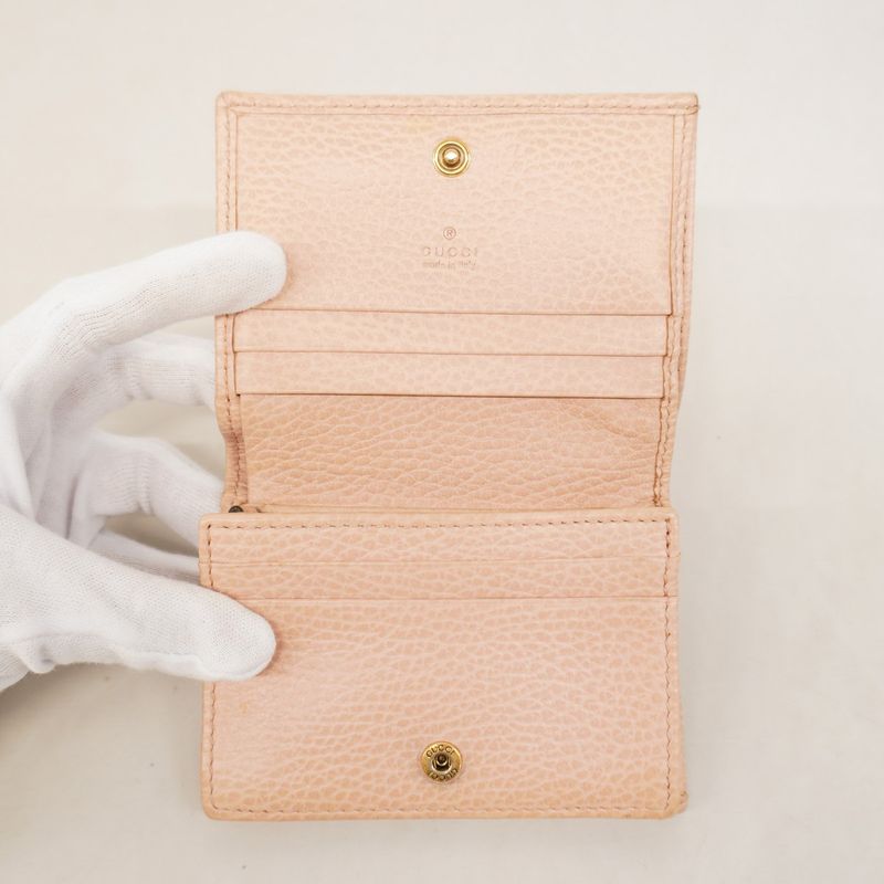 Gucci Wallet GG Marmont Butterfly 499361 Leather Pink Beige Gold Hardware Women