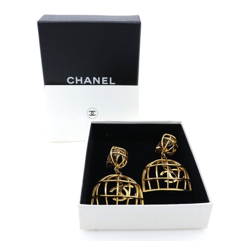 Chanel Birdcage Gold Plated 93P 31.9g Earring