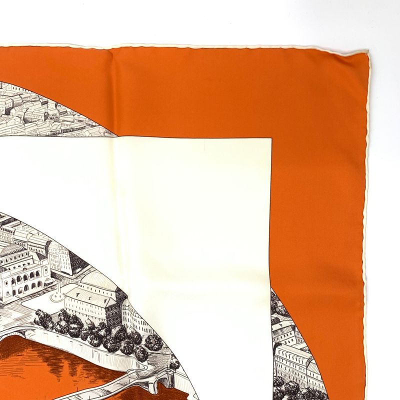 Hermes Carre 90 Regarde Paris Viewing Paris Scarf Orange