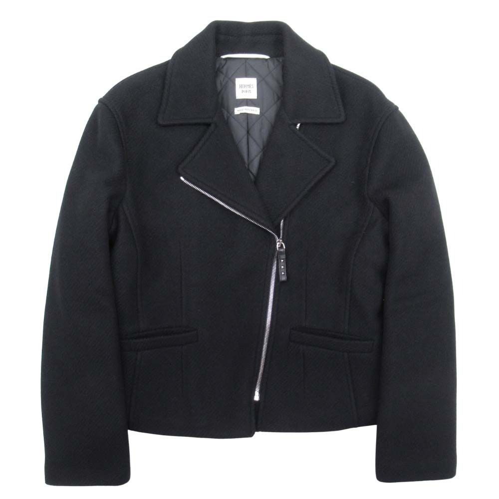 Hermes Cashmere 100% Double Rider Jacket Quilted Lining Medle 40 Black