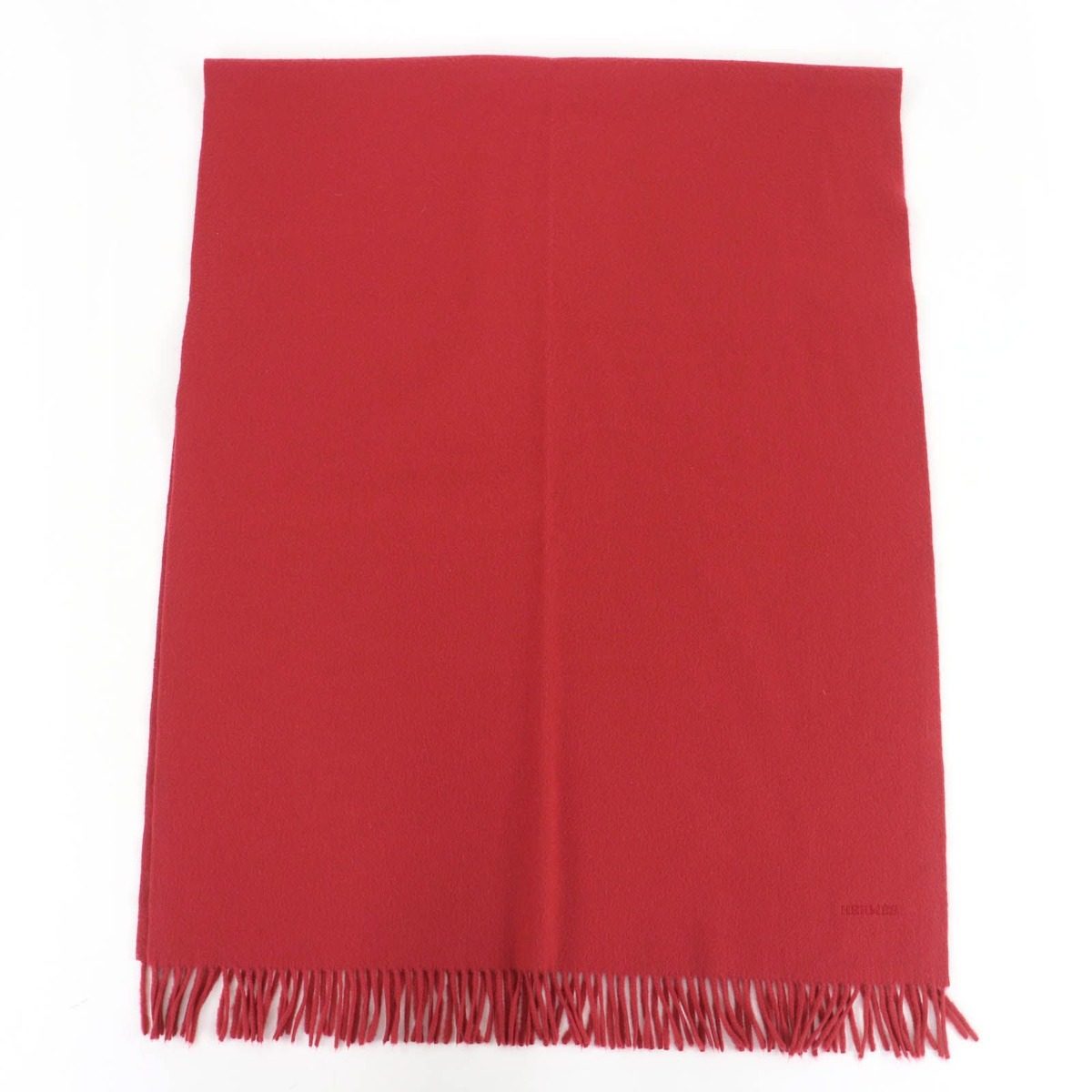 Hermes Cashmere Logo Embroidery with Fringe Large Shawl Scarf Red