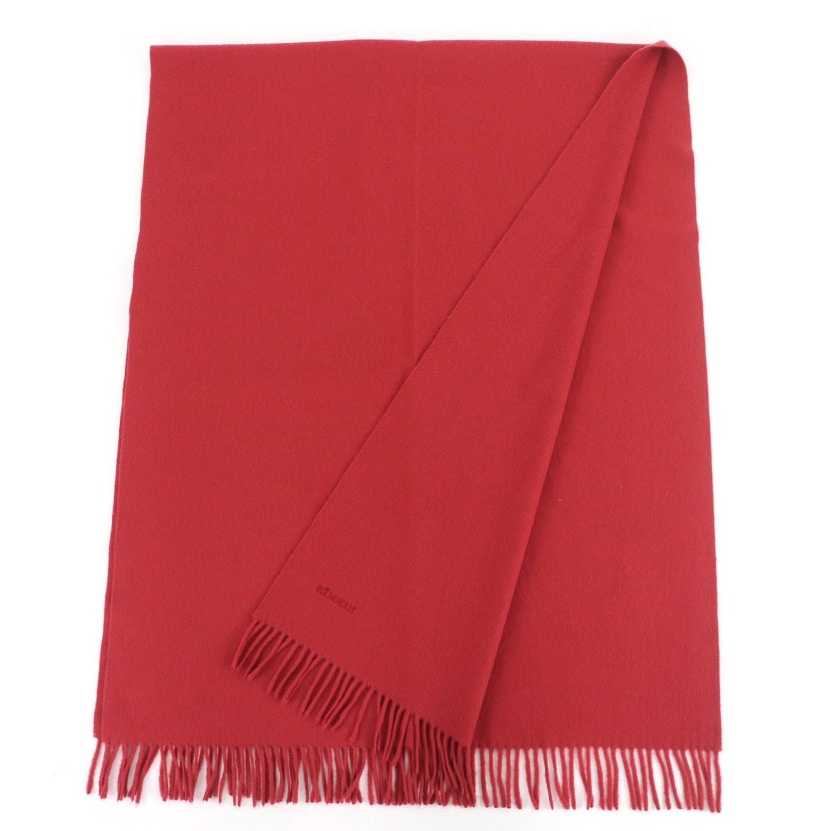 Hermes Cashmere Logo Embroidery with Fringe Large Shawl Scarf Red — view 2