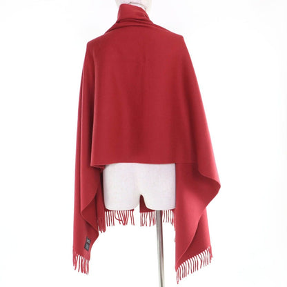Hermes Cashmere Logo Embroidery with Fringe Large Shawl Scarf Red — view 5