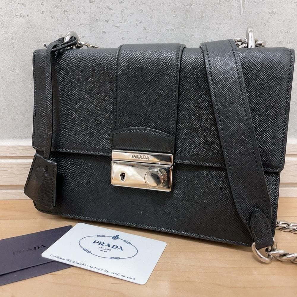 Prada Saffiano Chain Shoulder Bag Black