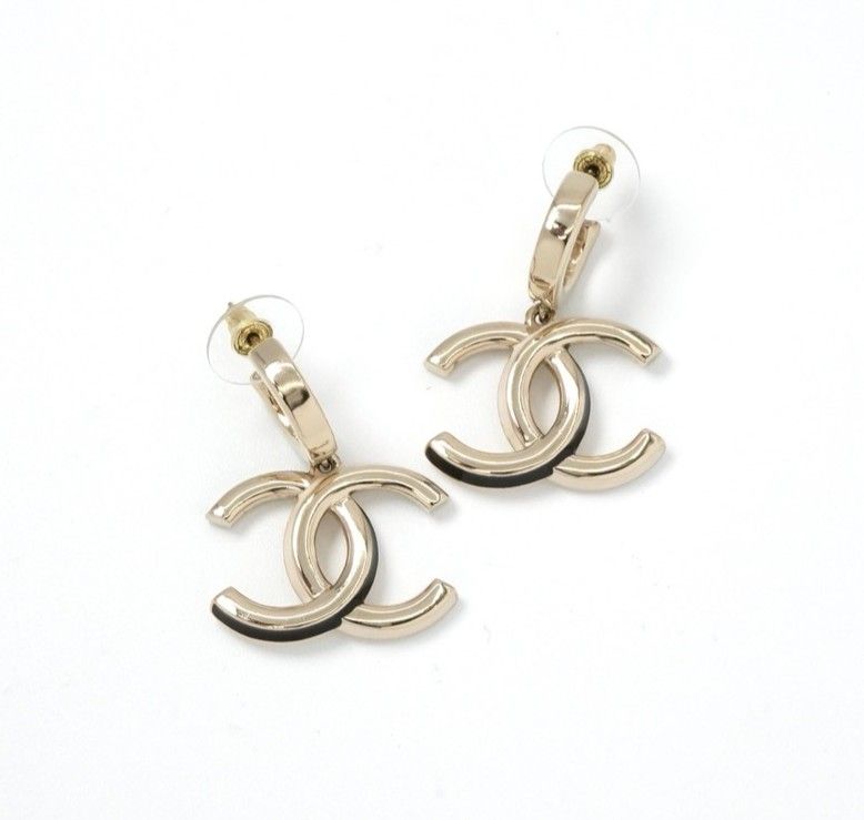 Chanel Earrings Earring Gold Black Coco Mark Hoop