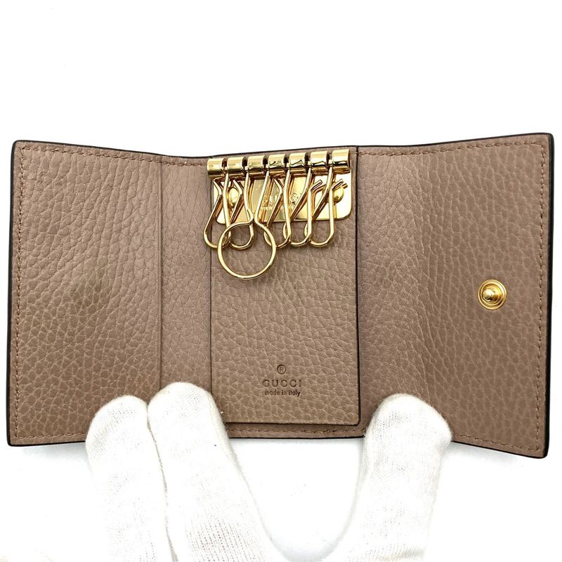 Gucci 456118 Key Case With Box GG Marmont 6-stack Beige Brown Salmon Pink GG