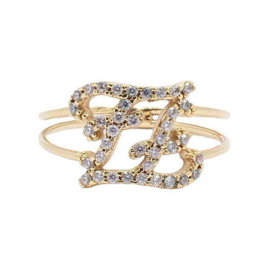 Fendi Calligraphy Ring Gold Color Rhinestone