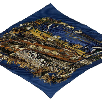 Hermes Scarf Pleated Silk Grand Cortege a Moscou Moscow March Navy — view 3