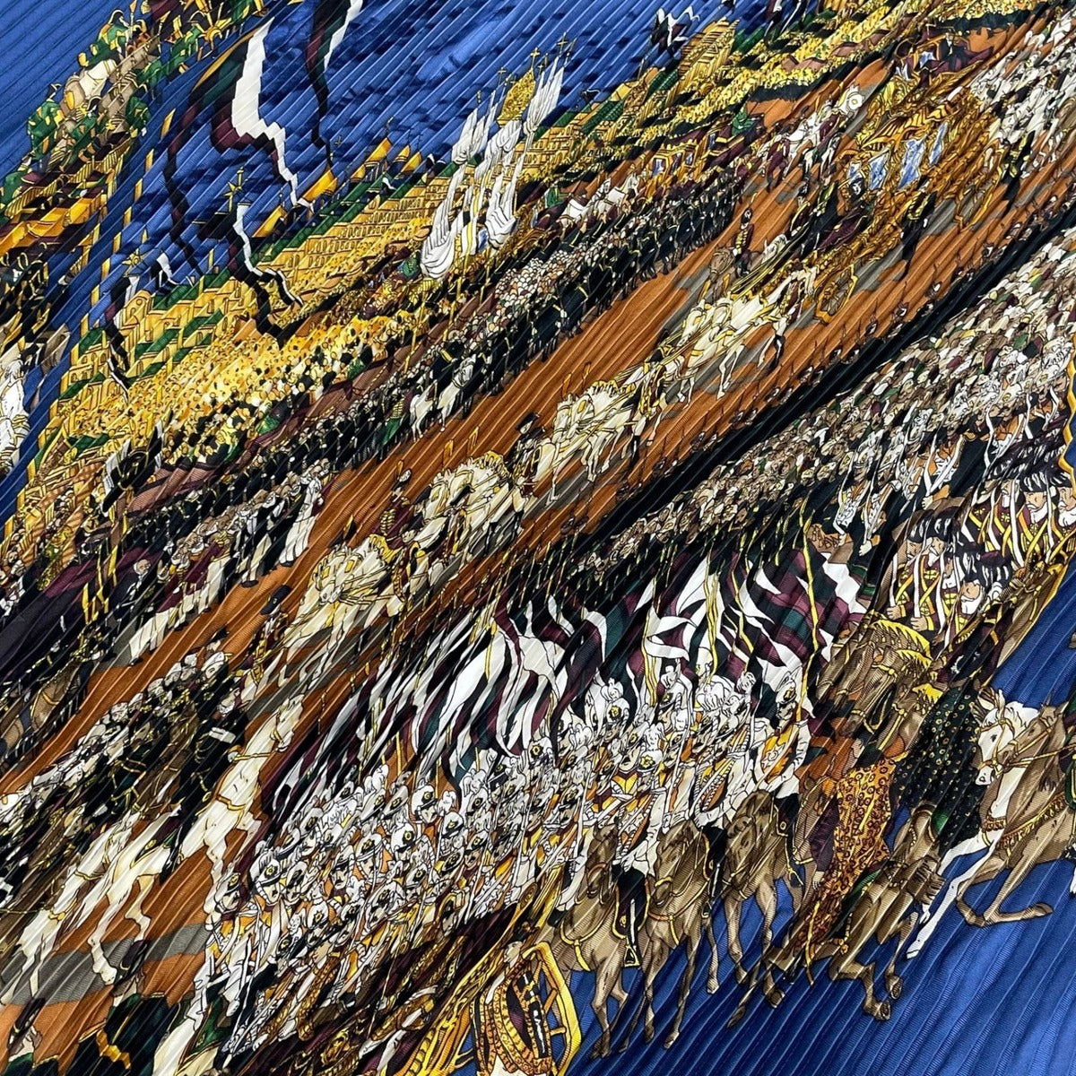 Hermes Scarf Pleated Silk Grand Cortege a Moscou Moscow March Navy — view 5