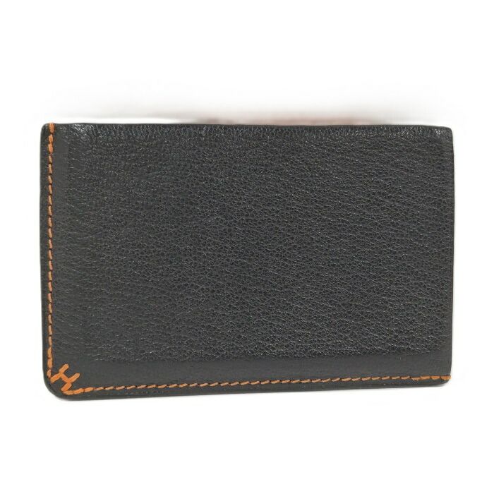 Hermes H Sellier Card Case Verso Leather Black Stamped B