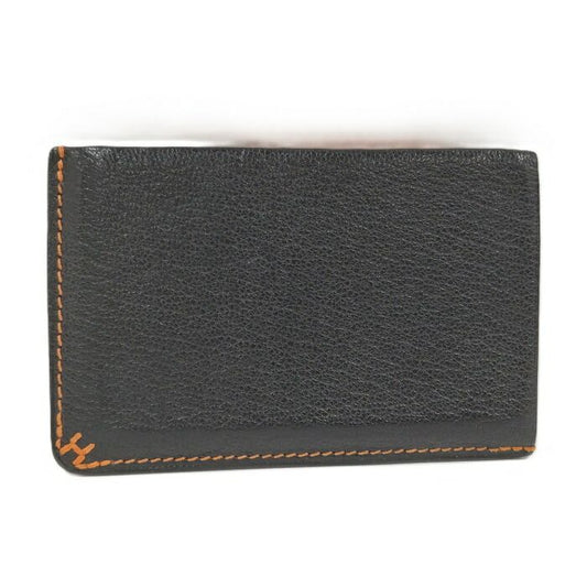 Hermes H Sellier Card Case Verso Leather Black Stamped B