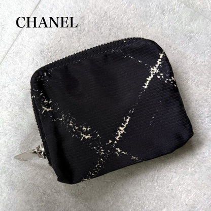 Chanel Vintage Travel Line Coin Case Mini Pouch Wallet Logo Black Nylon