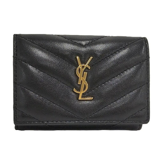 Saint Laurent Origami Tiny Wallet Trifold Compact Leather Black
