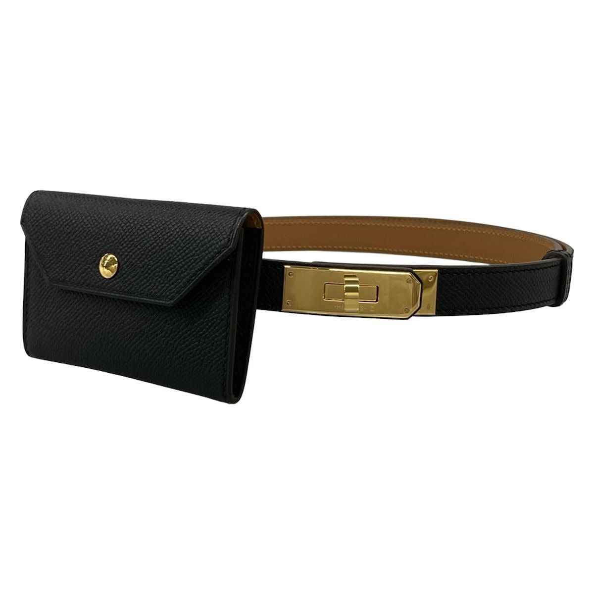 Hermes Belt Kelly Pocket 18 Black with Gold Pouch