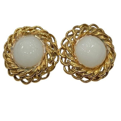Chanel Faux Pearl Gold Circle Vintage Earrings