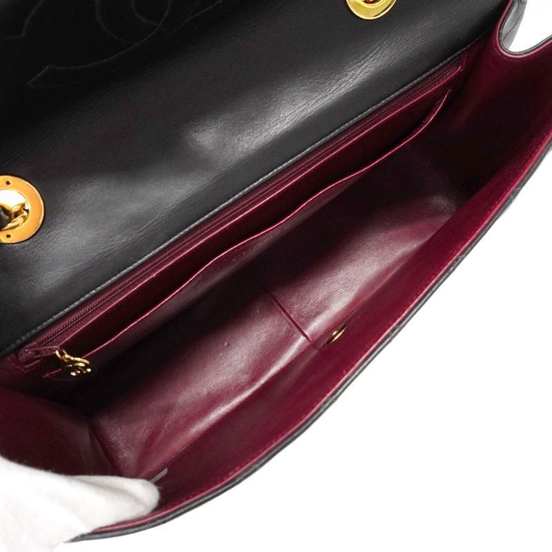 Chanel Shoulder Bag Deka Matelasse Lambskin Black Gold Hardware Women