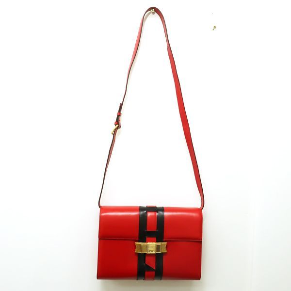Celine Shoulder Bag Ribbon Hardware Red X Black Bicolor Leather