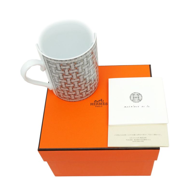 Hermes Mug Mosaic 24 Platinum Silver Color White Pottery Tableware