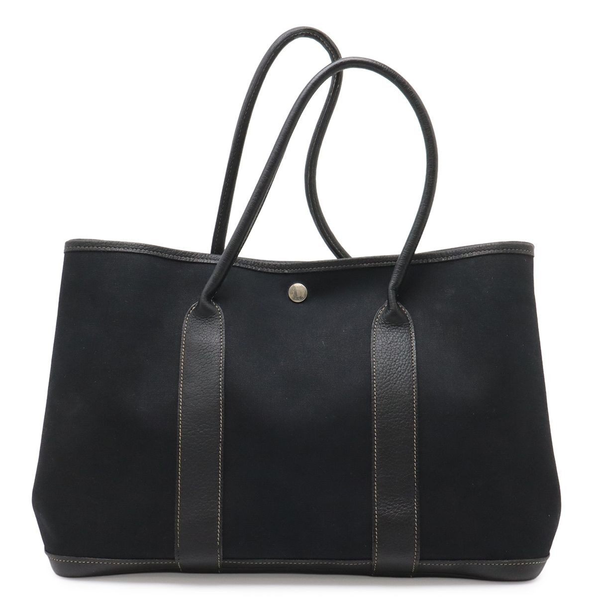 Hermes Garden Party PM Tote Toile Officier Canvas Black Silver