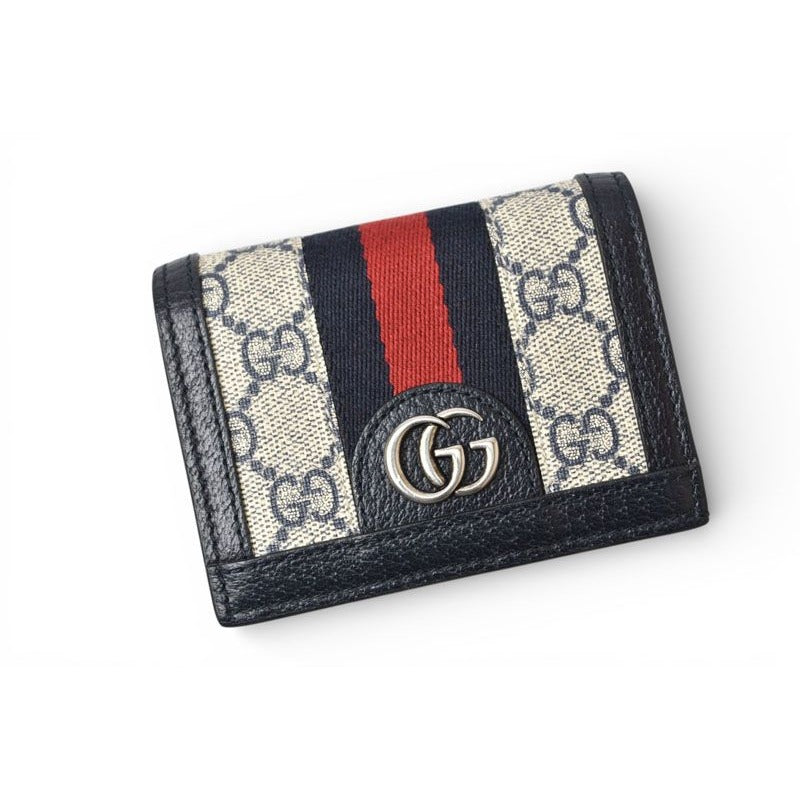 Gucci Mini Wallet Bifold Folding GG Navy Beige Ophidia Blue — view 2