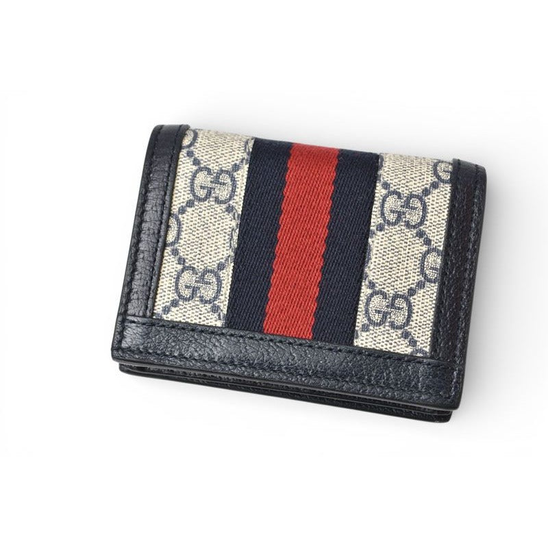 Gucci Mini Wallet Bifold Folding GG Navy Beige Ophidia Blue — view 3