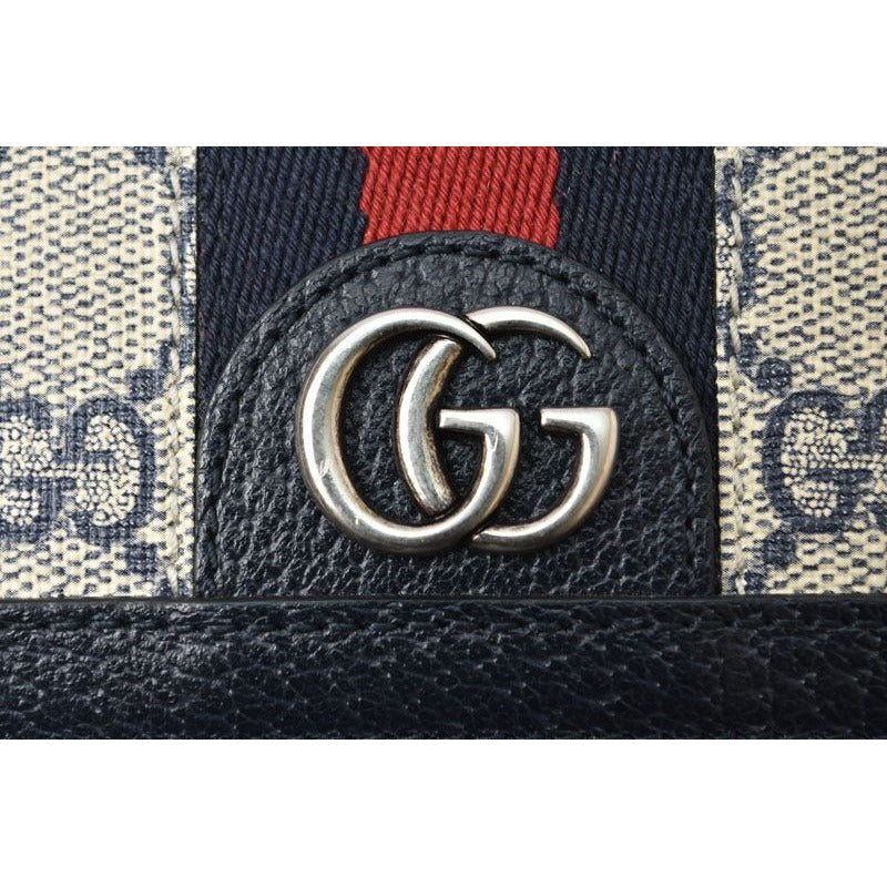 Gucci Mini Wallet Bifold Folding GG Navy Beige Ophidia Blue — view 4