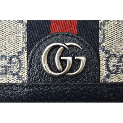Gucci Mini Wallet Bifold Folding GG Navy Beige Ophidia Blue — view 4
