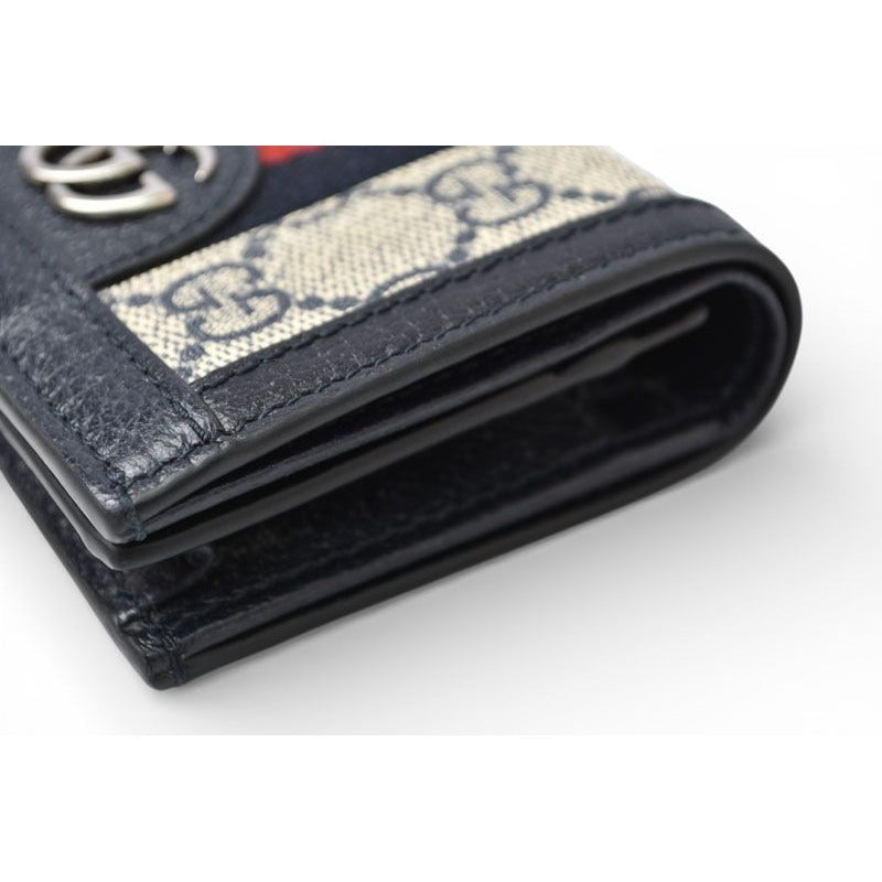 Gucci Mini Wallet Bifold Folding GG Navy Beige Ophidia Blue — view 5