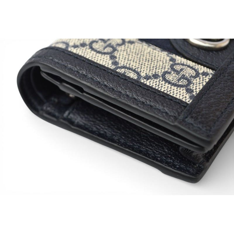 Gucci Mini Wallet Bifold Folding GG Navy Beige Ophidia Blue — view 6