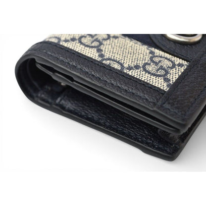 Gucci Mini Wallet Bifold Folding GG Navy Beige Ophidia Blue — view 6