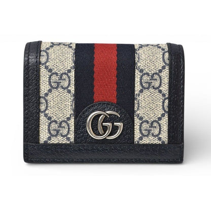 Gucci Mini Wallet Bifold Folding GG Navy Beige Ophidia Blue