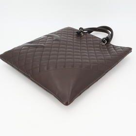 Chanel Cambon Line Flat Tote Bag Coco Mark Leather Dark Brown