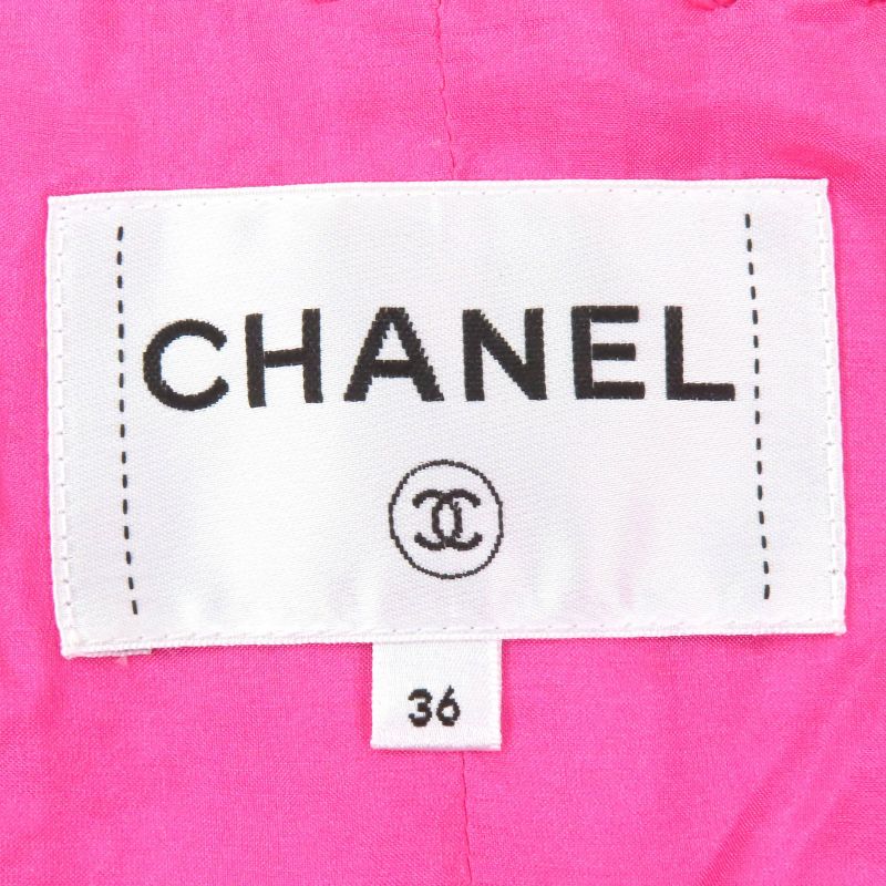 CHANEL P70041 Coco Mark Gold Button Cotton Tweed Collarless Jacket Pink 36 Made