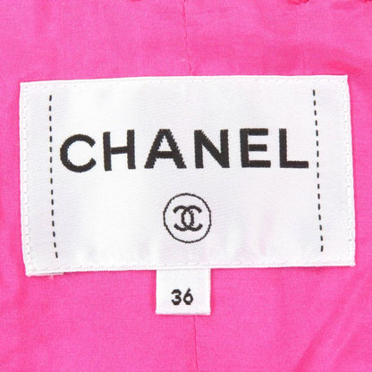CHANEL P70041 Coco Mark Gold Button Cotton Tweed Collarless Jacket Pink 36 Made