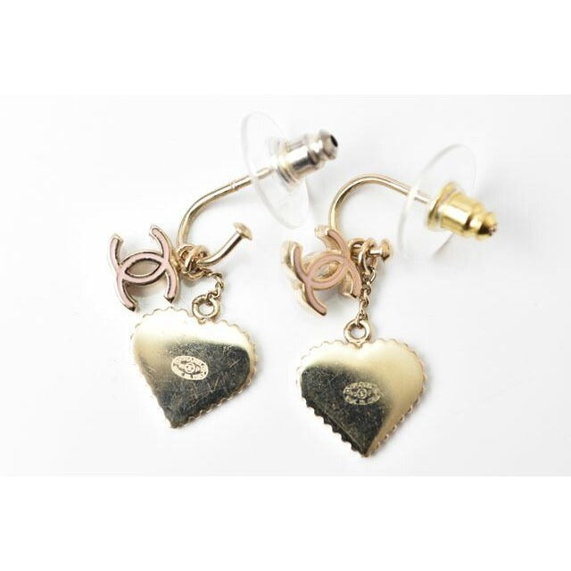 Chanel Swing Earrings CC Mark Heart Motif Pink — view 5