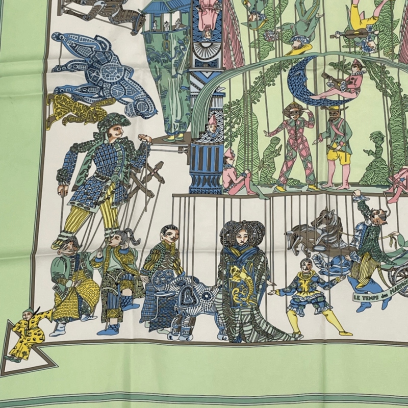 Hermes Carre 90 LE Temps Des Marionnettes Time Of The Marionettes Silk Scarf