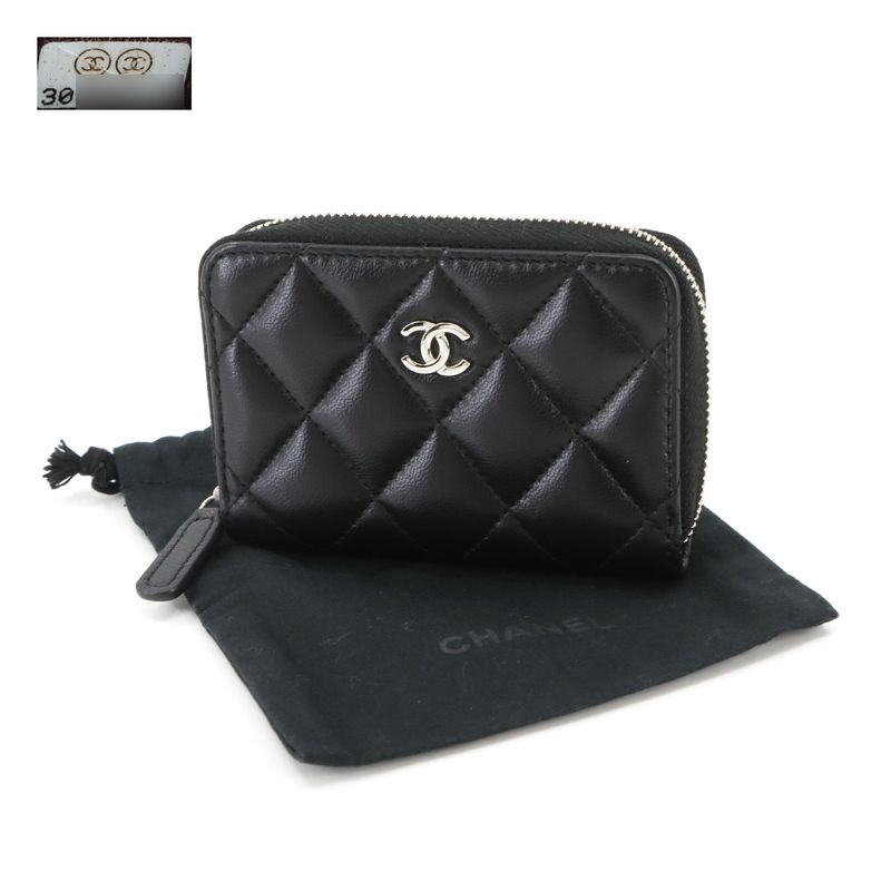 Exhibited Chanel Matelasse Coin Case Coin Purse Lambskin Black Coco Mark Ap0216