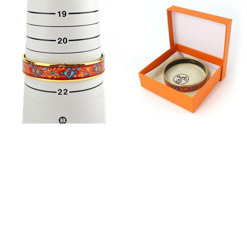 Hermes Bangle Emile Metal Enamel Red Multicolor Gold Hardware Accessories