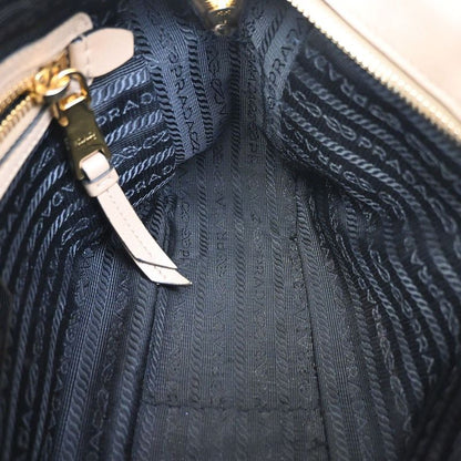 Prada Shoulder Bag Logo Shape Stamped Beige Leather 25ka868