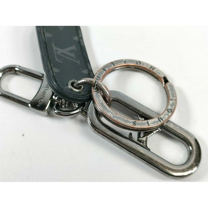 Louis Vuitton Key Holder LV Signature Chain Black Silver Monogram Ring — view 5